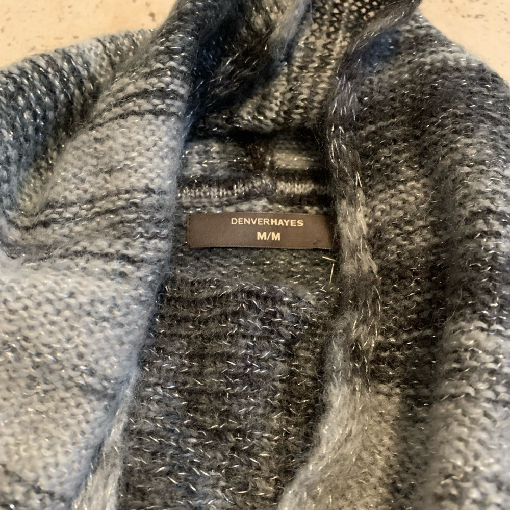 💜 DENVER HAYES Gray & Black Striped Cowl Neck Tunic Sweater - M/M - Picture 2 of 5